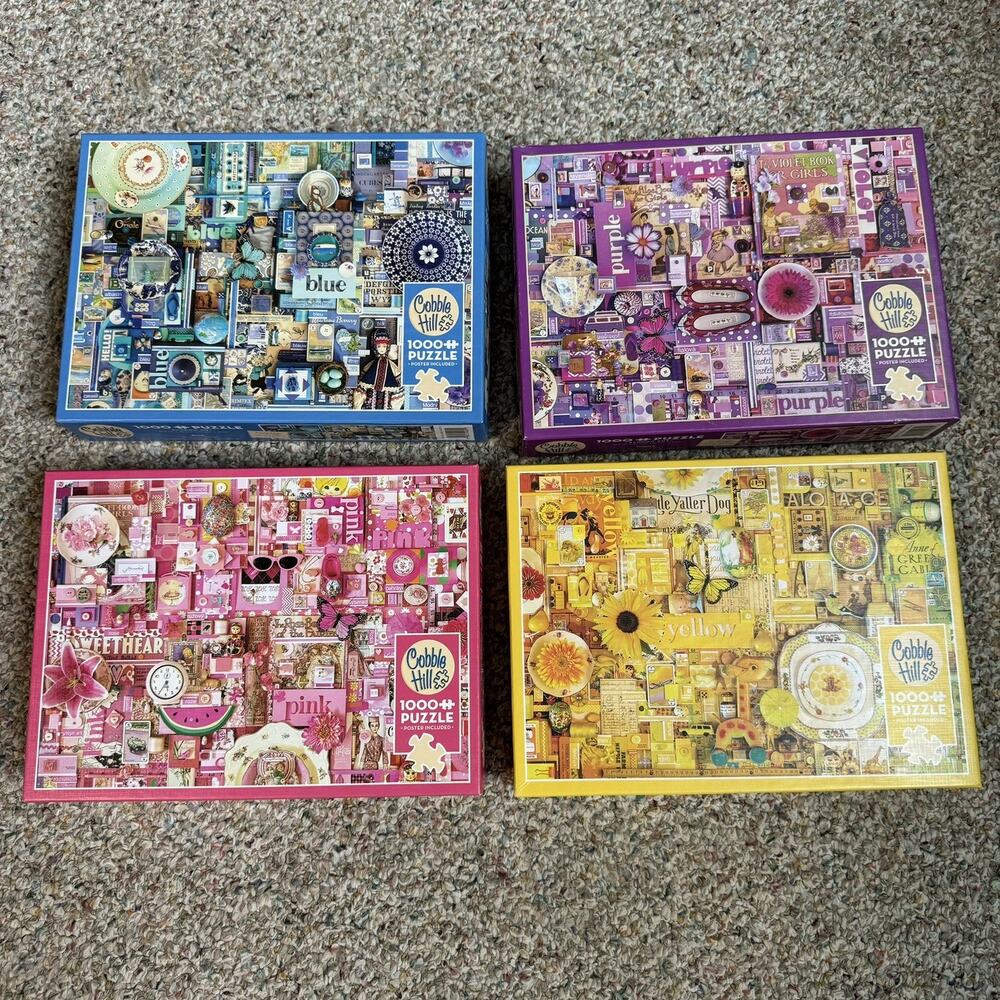Cobble Hill Rainbow Project 1000 Pc Lot Of Four Purple Yellow Blue Pink